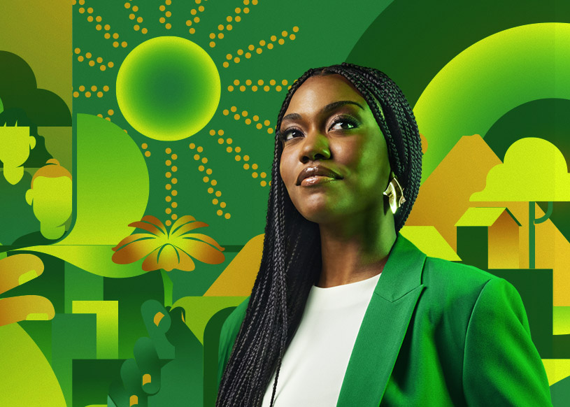 black woman with green background