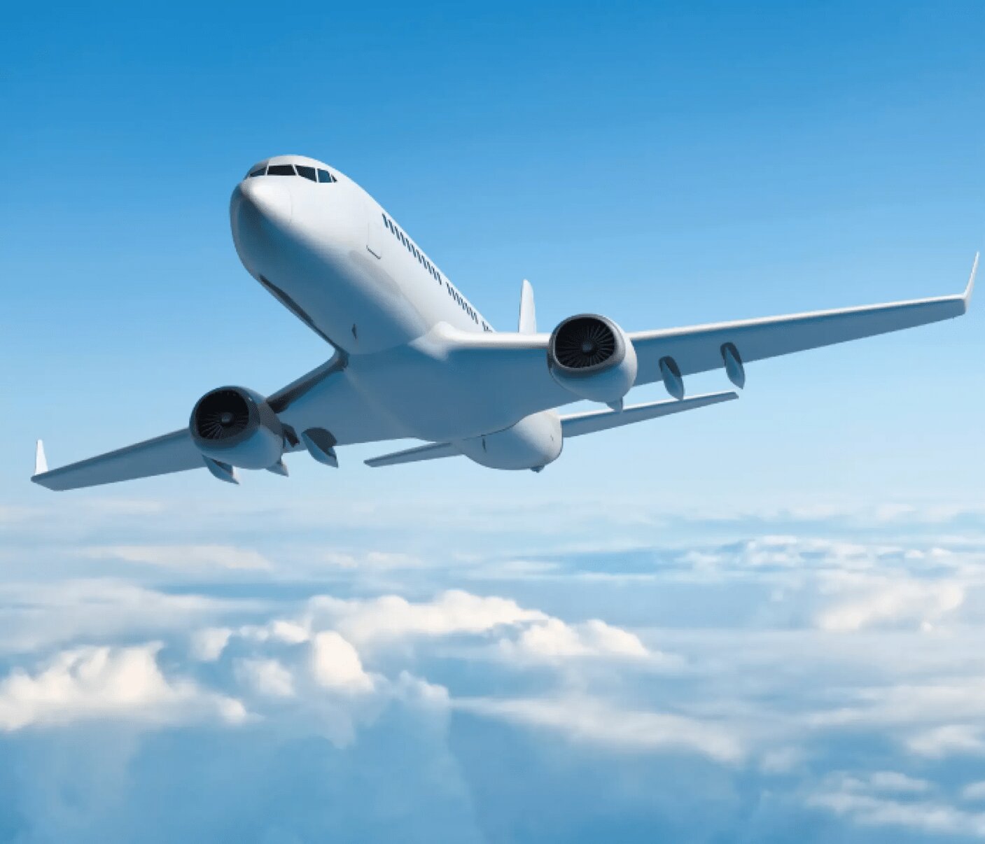 Foto de um avião comercial no céu, representando o uso de Querosene de Aviação Petrobras.