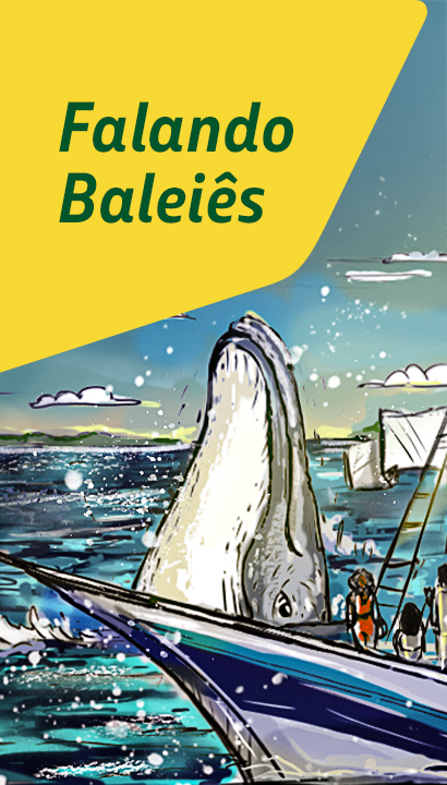 capa da historioa com a ilustração de uma baleia e pessoas observando-a em um barco.