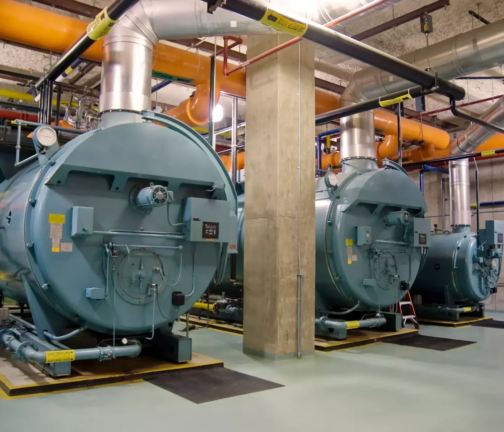 Photo of two industrial boilers, representing the development of Add Cleaner Petrobras fuel.