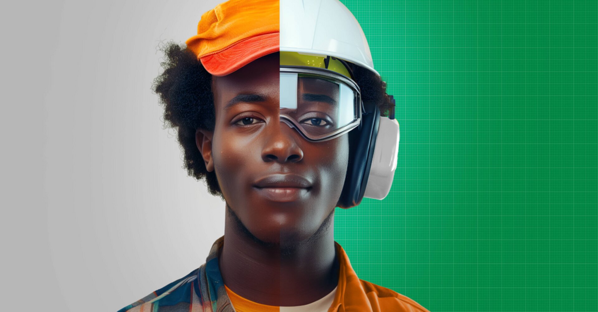 Employee with a career at Petrobras on an offshore platform, wearing full protective equipment.