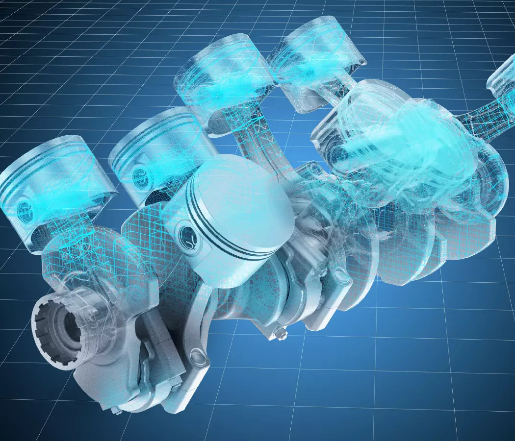 Imagem 3D de válvulas de motor, representando a tecnologia dos Combustíveis Customizados Petrobras.