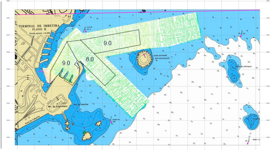 Map photo showing dimensions of the Port of Macaé in more detail