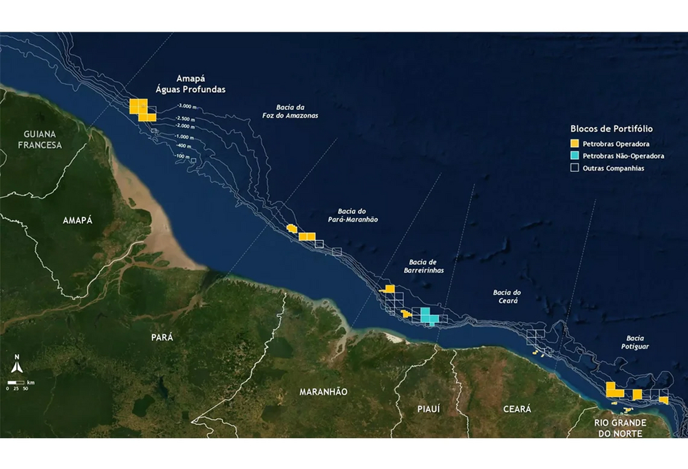 mapa da margem equatorial com marcação dos blcos