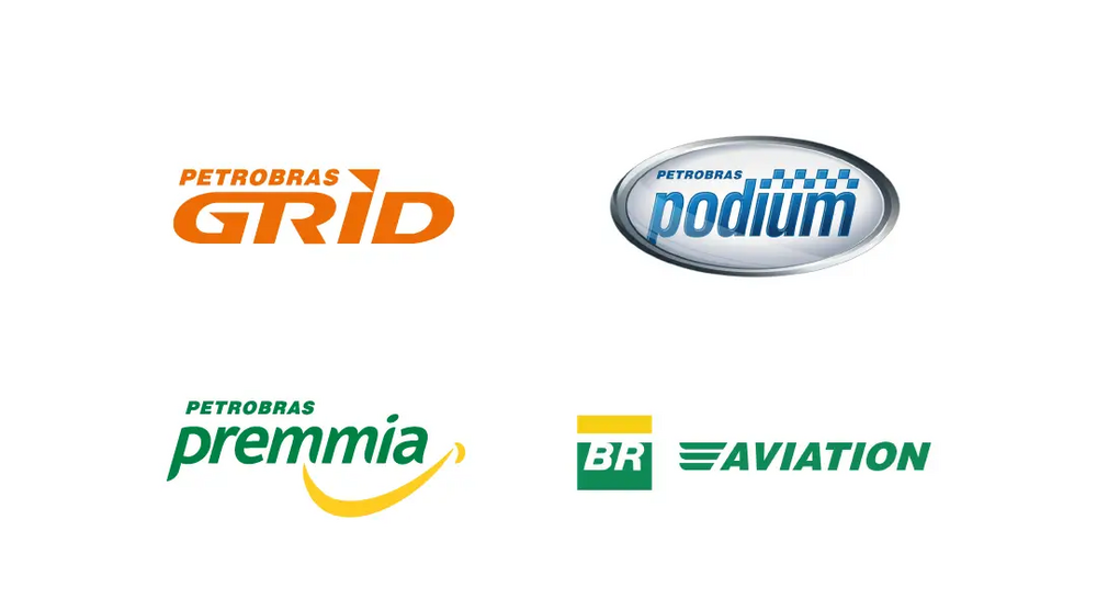 Logotipos da Gasolina Grid, Gasolina Podium, Petrobras Premmia e BR Aviation