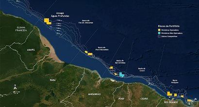 Mapa da margem equatorial com marcação dos blocos.