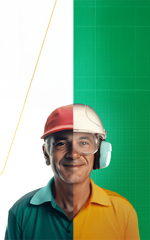 Imagem de um homem com roupas de trabalho e EPI, ilustrando o Programa Autonomia e Renda Petrobras.