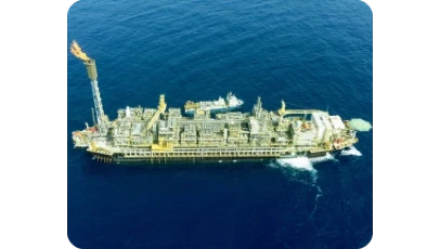 Aerial photo of Petrobras FPSO operating in pre-salt field.