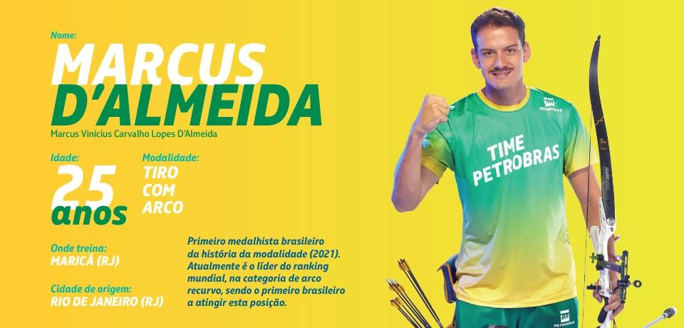 Marcus D'Almeida posando para a foto com a camiseta com o escrito Time Petrobras.